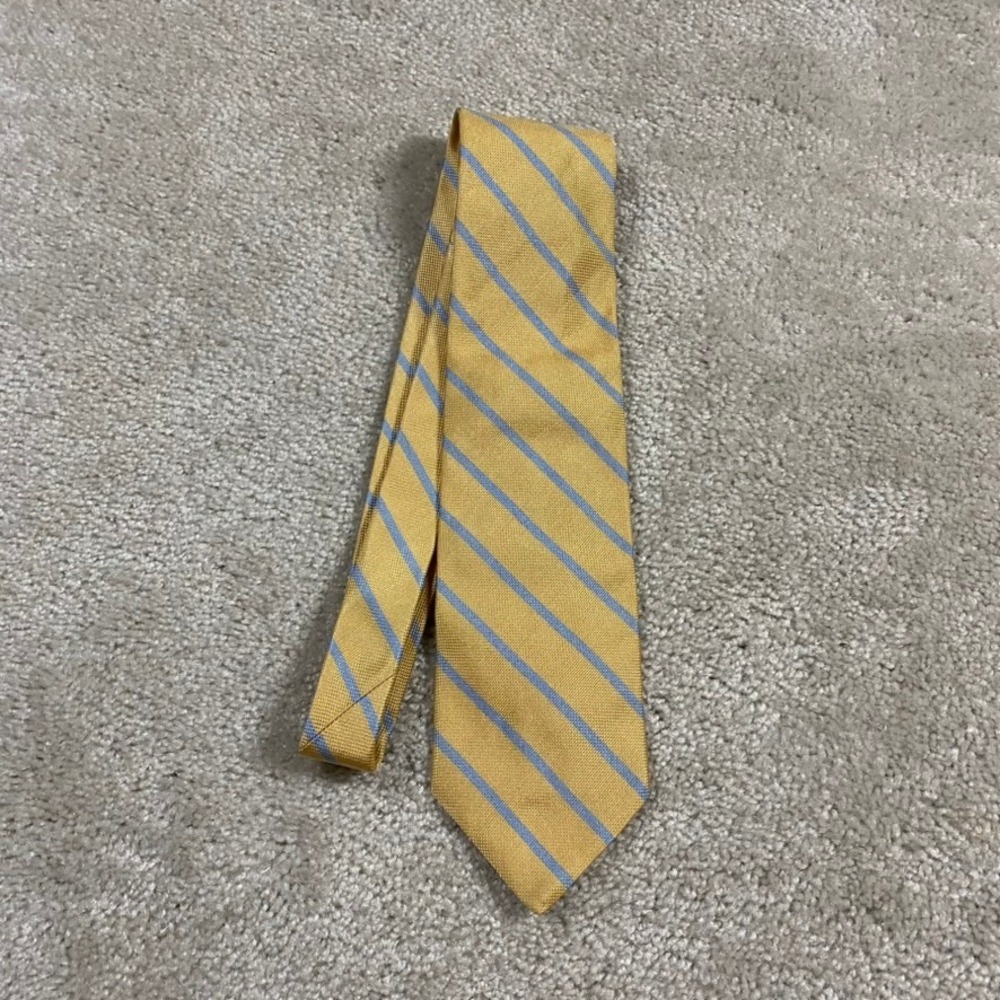 Brooks Brothers Tie Makers Yellow Blue Striped Silk Made USA Woven Ivy Prep